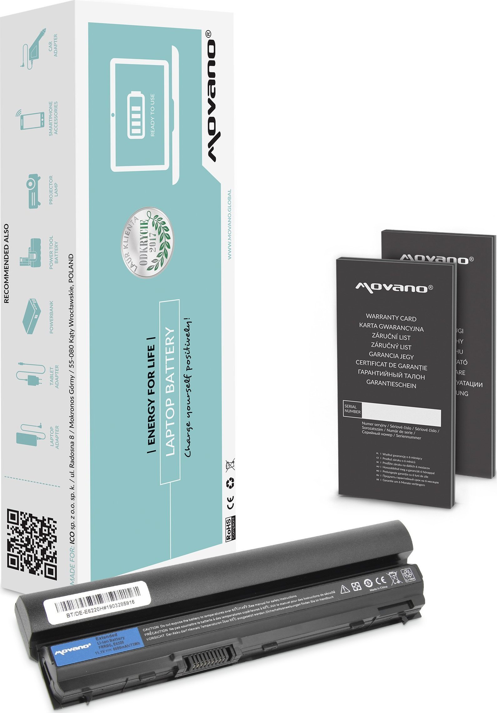 Bateria Movano Bateria FRR0G do Dell Latitude E6220 E6320 6600mAh