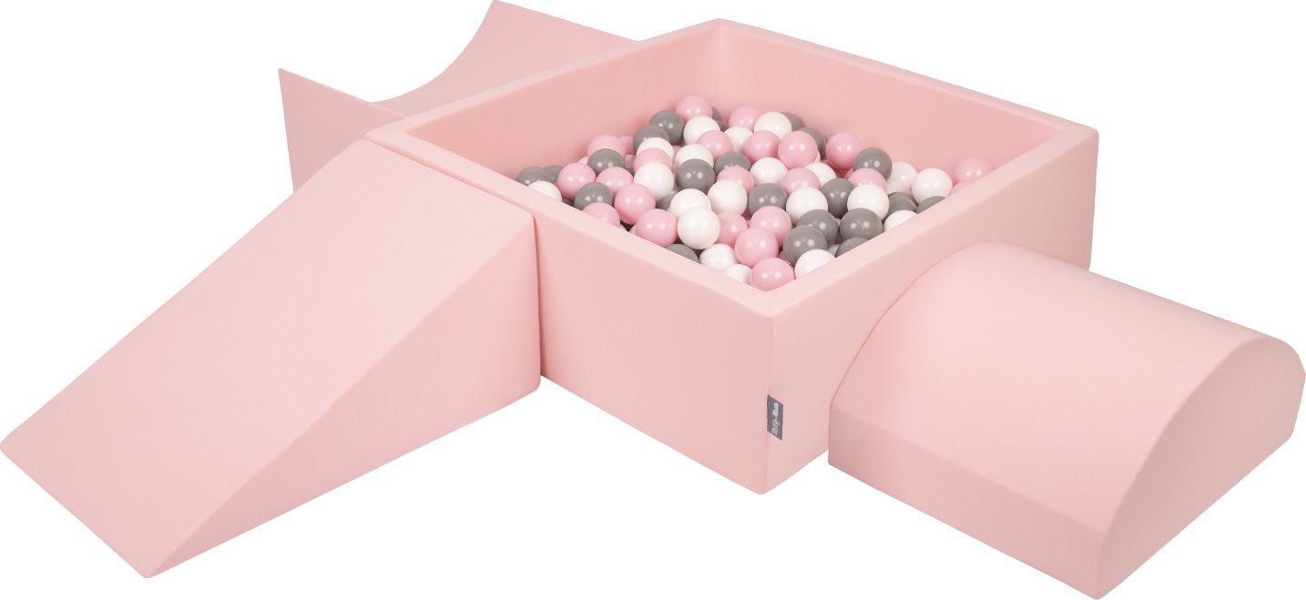 KiddyMoon KiddyMoon Piankowy plac zabaw PPZP-KW30D-114 z piłeczkami różowy: biały-szary-pudrowy róż basen 200/klin L/rampa L/półwałek L Zabawka plac z