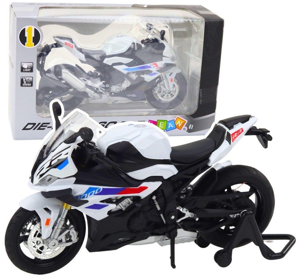 Motocykl Sportowy Metalowy Światła Dźwięki Biały S1000 1:12