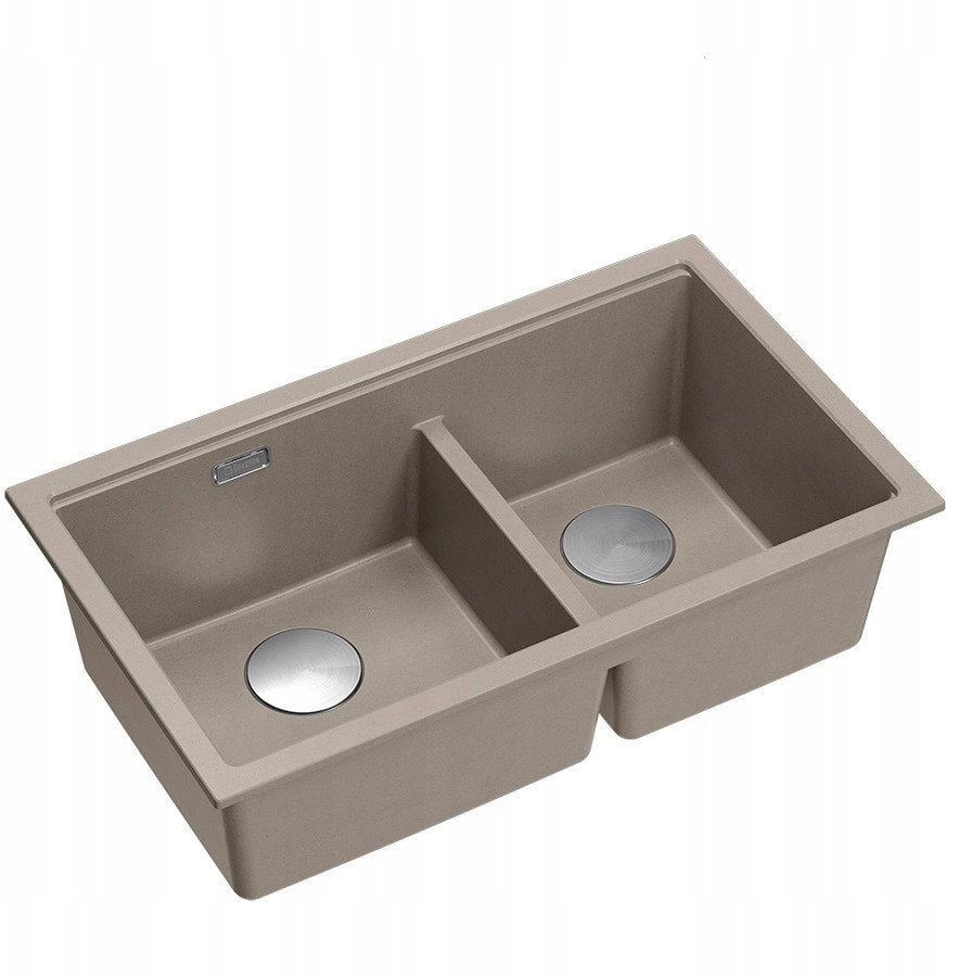 QUADRON | LOGAN 120 | granitowy zlewozmywak kuchenny SOFT TAUPE + STAL | wymiar: 76 x 45 x 23,5 cm | 2-komorowy wpuszczany | podbudowa szafki od: 80 c