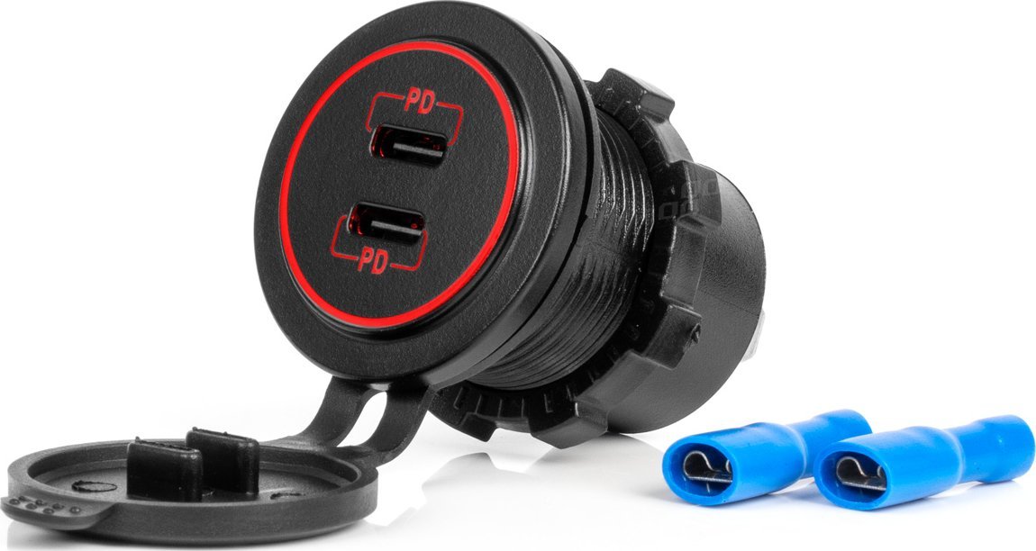 Ładowarka AMiO Ładowarka samochodowa z gniazdami usb wodoodporna 2x usb-c 12v 24v amio-04223