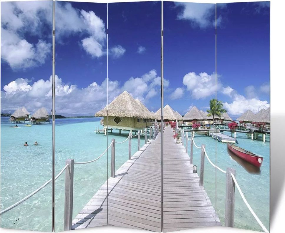 vidaXL Składany parawan, 200x170 cm, motyw plaży