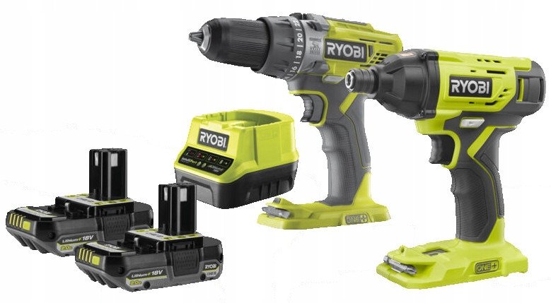 Ryobi ONE+ wiertarko- wkretarka + zakretarka z udarem + 2 akumulatory 2.0AH i ladowarka, zestaw