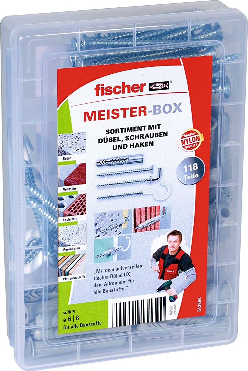 Fischer Fisc Meister-Box mit UX+Schrauben+Haken