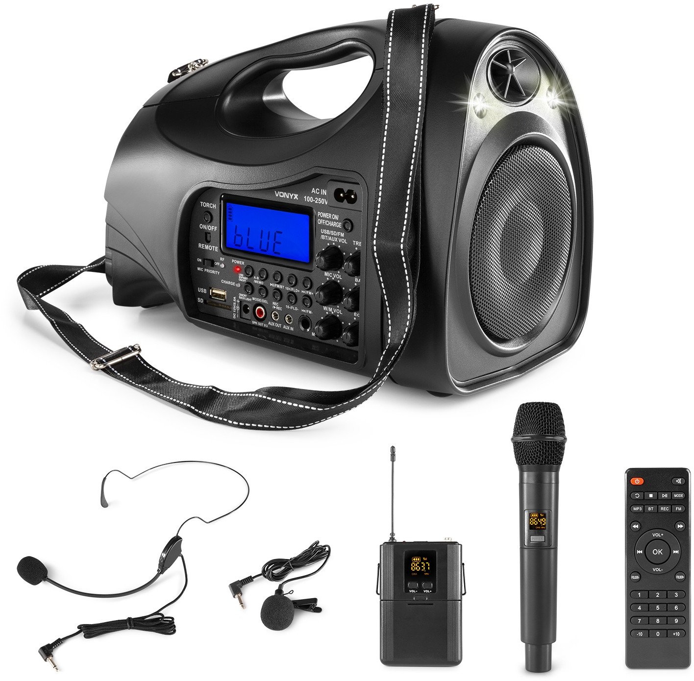 Głośnik mobilny Vonyx 130W ST016 BT MP3 mikrofony one size