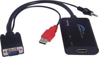Adapter AV PremiumCord D-Sub (VGA) - HDMI + USB-A + Jack 3.5mm czarny (khcon-04)