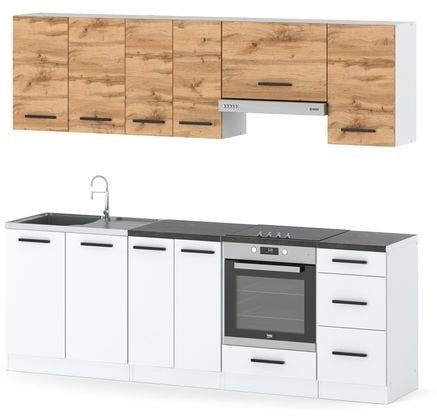 Kuchnia Modułowa Z Blatem Pojemna 2.4m Drewniana Biała Dąb Wotan Biała Mat