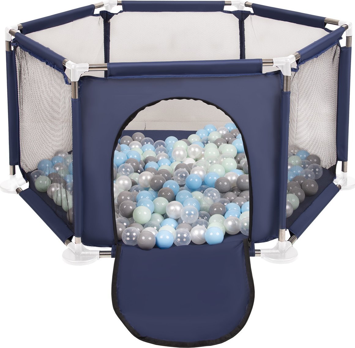 Selonis Selonis Sześciokąt składany KS-100X z piłeczkami 6cm niebieski: perła-szary-transparent-babyblue-mięta 63x64/200piłek Zabawka kojec