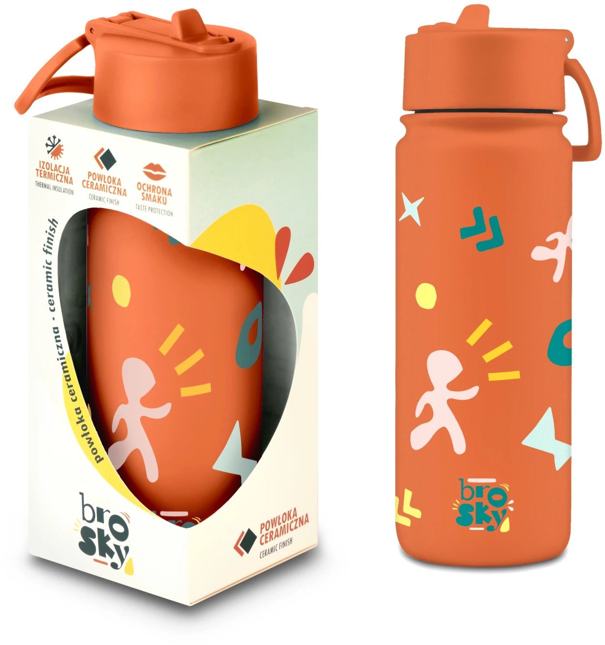 Brosky Pattern Stalowa butelka na wodę w kolorze ceglanym 550ml