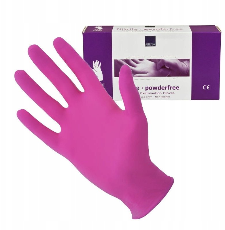 Examination glove, ABENA Classic Sensitive, XS, pink, nitrile, powder-free - (100 pcs.)