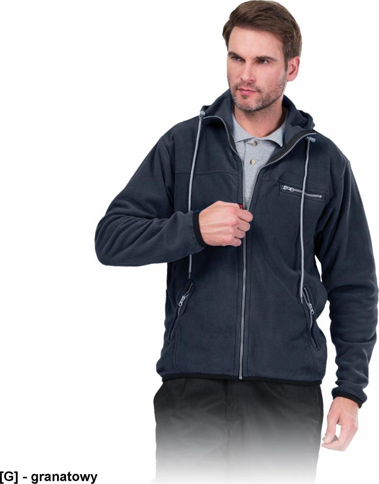 R.E.I.S. POLAR-HOOD - bluza polarowa z kapturem zapinana na suwak, 100% poliester, 290 g/m - granatowy M