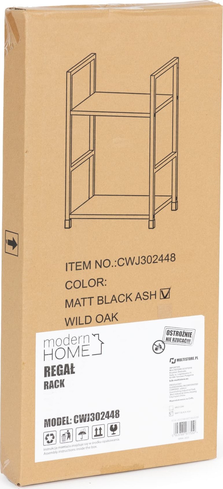 ModernHome Regał drewniany nowoczesny szafka nocna 2 półki LOFT czarny