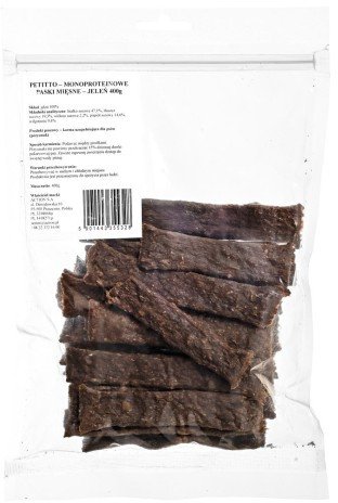 PETITTO Monoproteinowe paski mięsne-Jeleń - przysmak dla psa 400g
