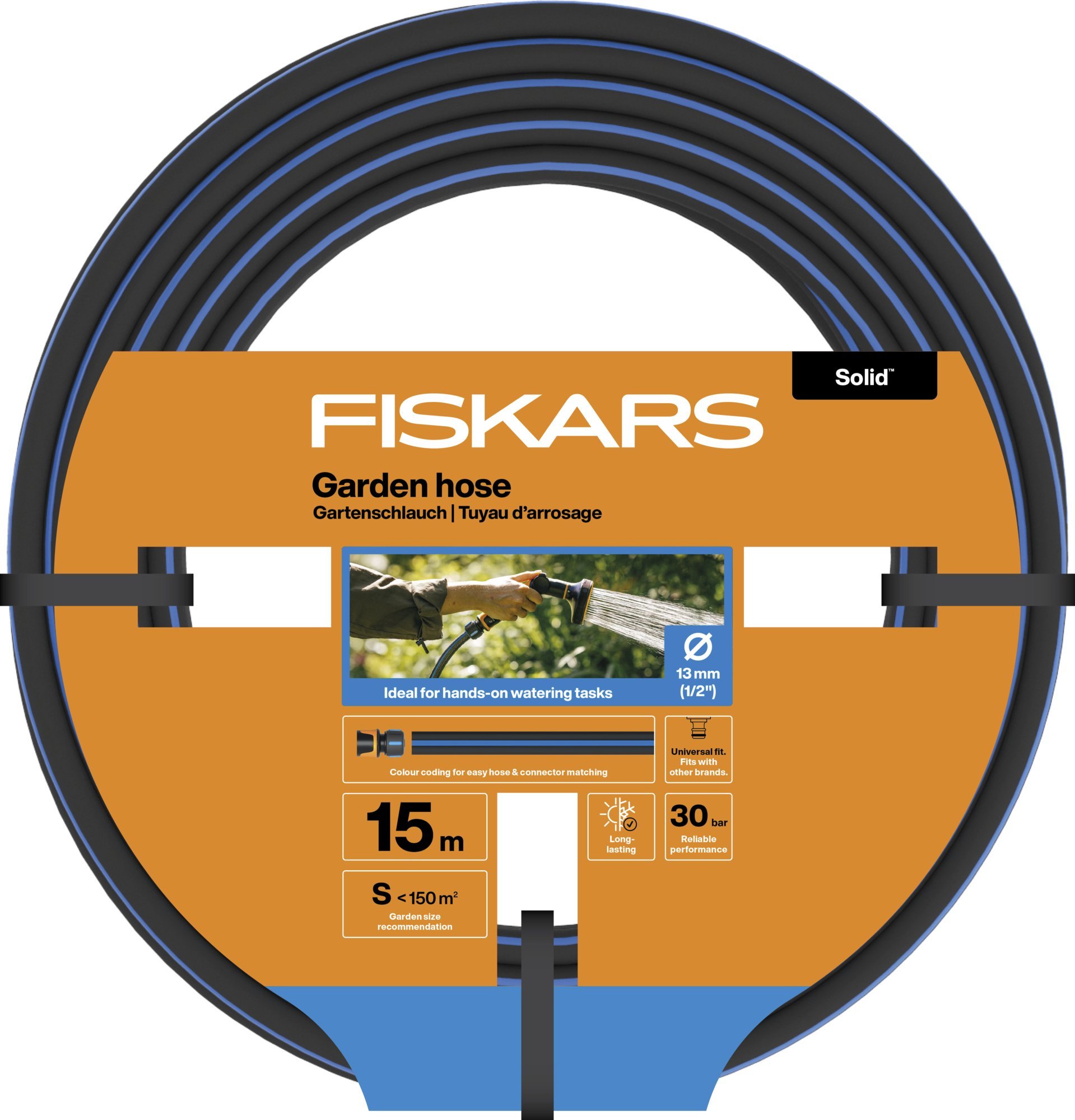 FISKARS Wąż ogrodowy 13 mm 1/2" 15 m Solid do podlewania trawnika trawy