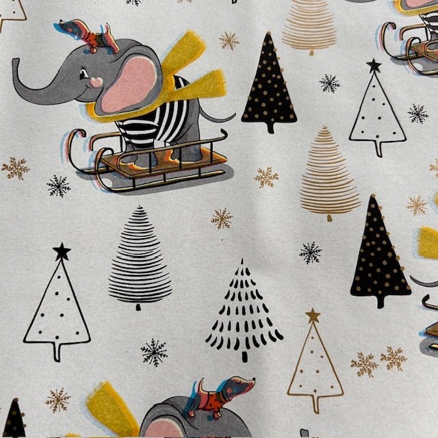 Fastima Papier świąteczny do pakowania biały papier w choinki ze słoniami 70cmx2m 342m70