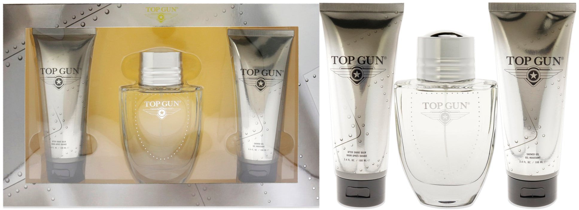 Set Top Gun: Chevron, Eau De Toilette, For Men, 100 ml + Chevron, Hydrating, Body Wash, Body & Hair, 100 ml + Chevron, Hydrating, After-Shave Balm, 10