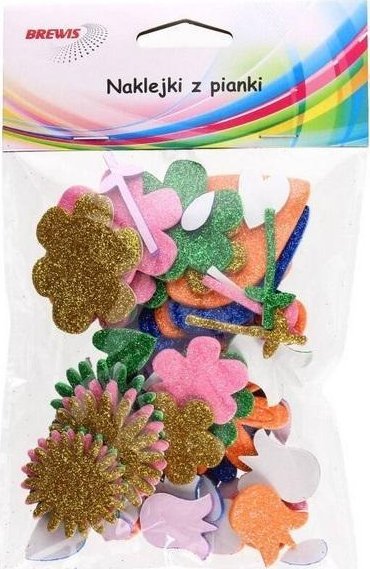 BREWIS Naklejki z pianki z brokatem kwiatki i figury66szt