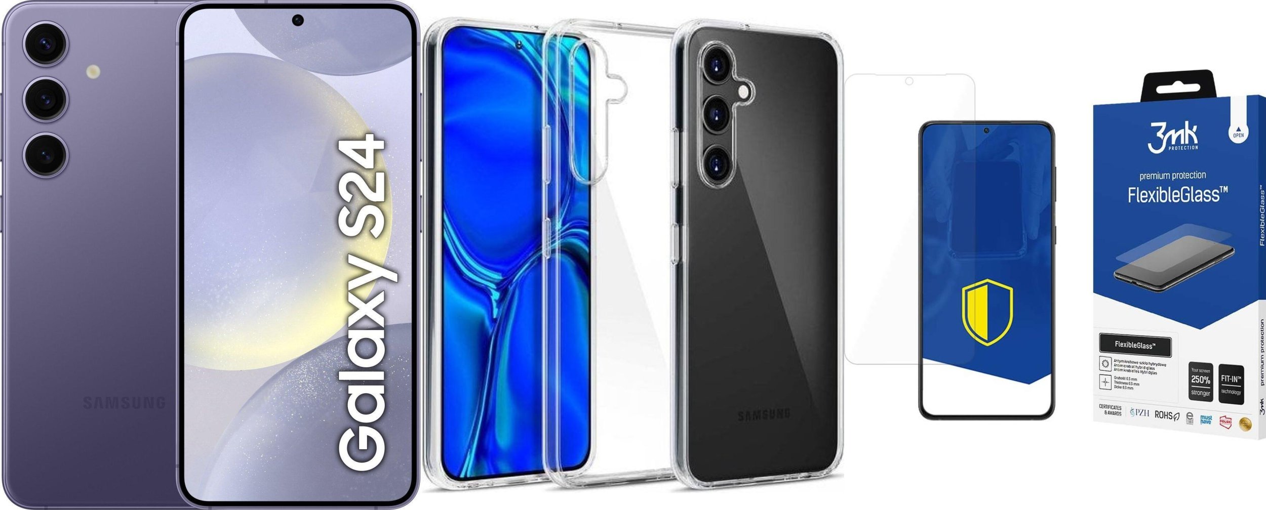 Smartfon Samsung Galaxy S24 5G 8/256GB Fioletowy (SM-S921BZV) + FlexibleGlass + Etui Clear Case