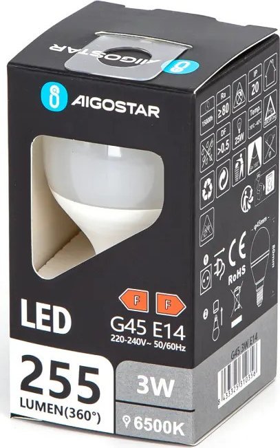 Aigostar Żarówka diodowa kulka LED G45 E14 3W 6500K Żarówka diodowa kulka LED G45 E14 3W 6500K