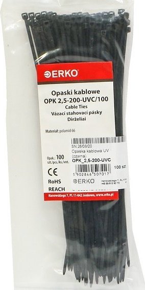Organizer Erko Opaska zaciskowa czarna OPK 200/2,5 UV 100szt ERKO
