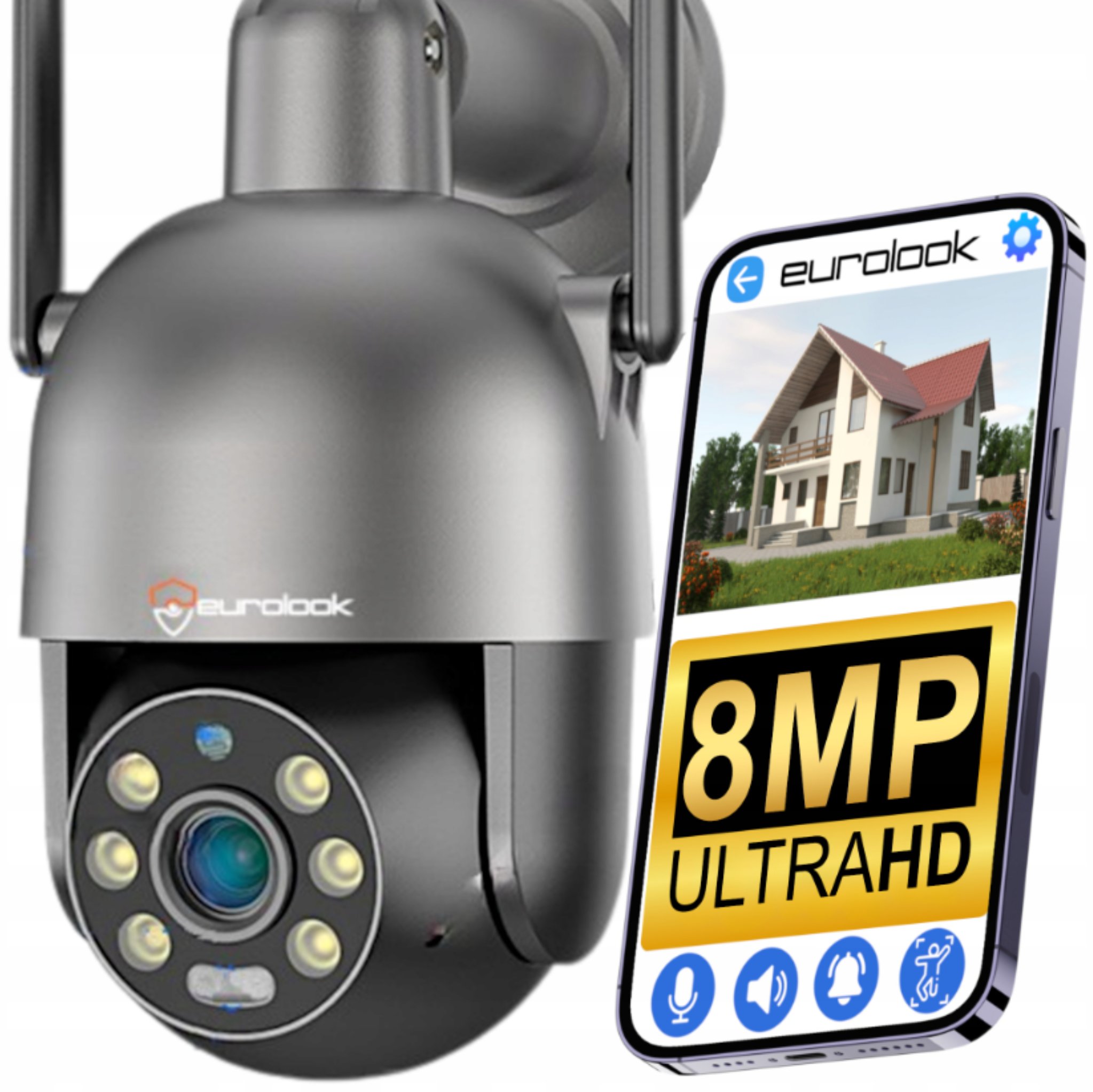 BEZPRZEWODOWA OBROTOWA KAMERA IP WIFI 8MPx 4K UHD APLIKACJA CZUJNIK RUCHU