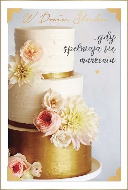 PASSION CARDS Karnet ślub tort złoty PR