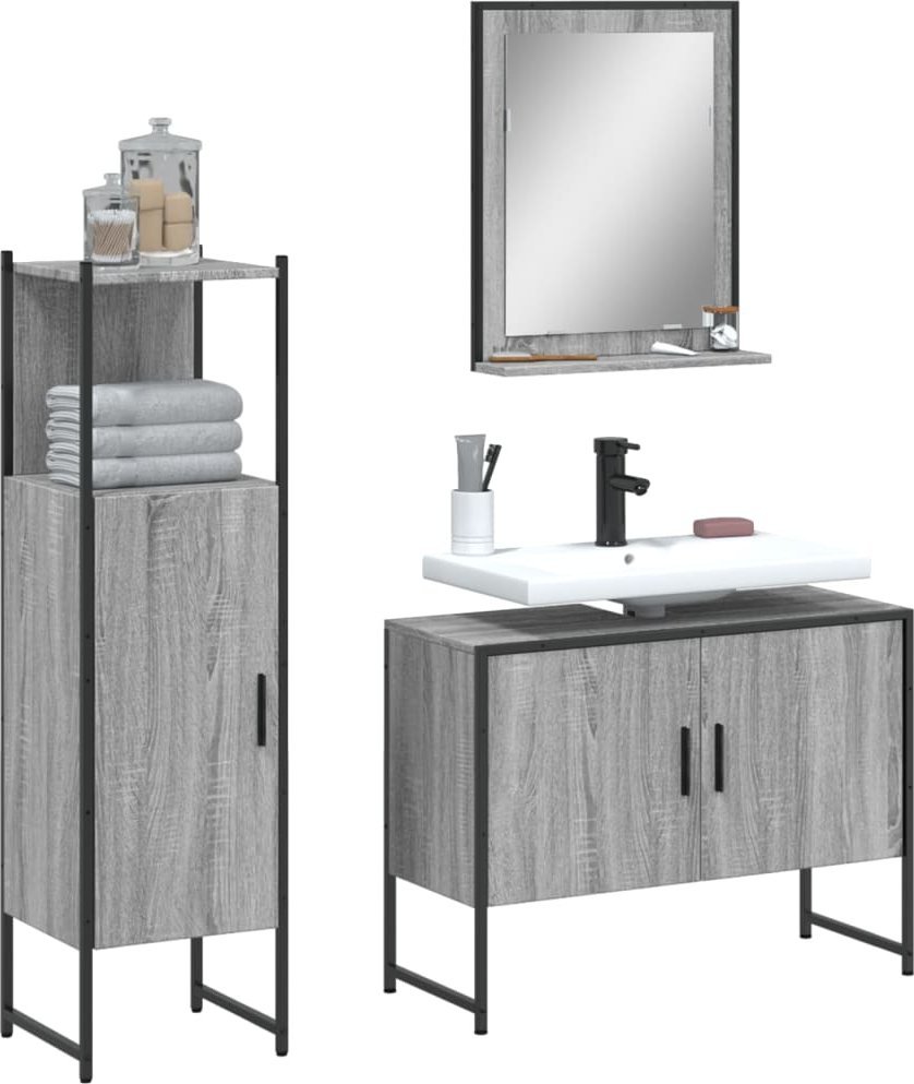 vidaXL 3-częściowy zestaw szafek łazienkowych, szary dąb sonoma