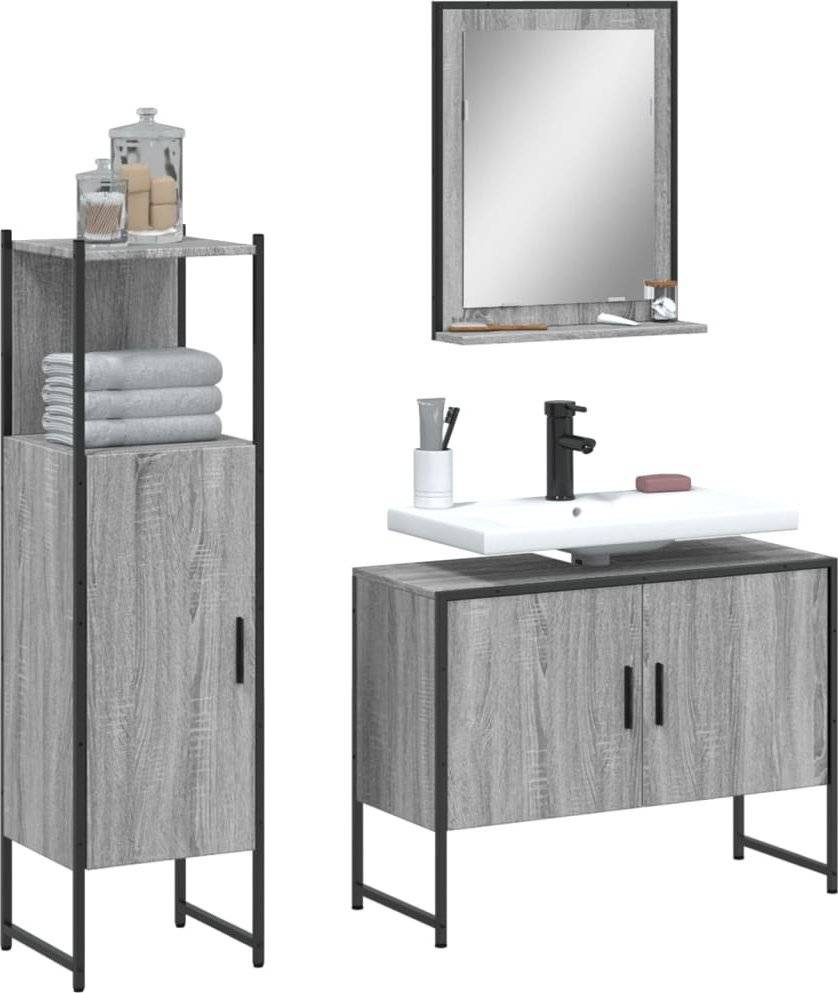 vidaXL 3-częściowy zestaw szafek łazienkowych, szary dąb sonoma