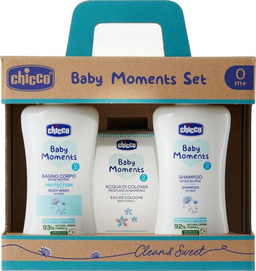 Chicco Baby Moments zestaw płyn do kąpieli 200ml + szampon 200ml + woda toaletowa 100ml