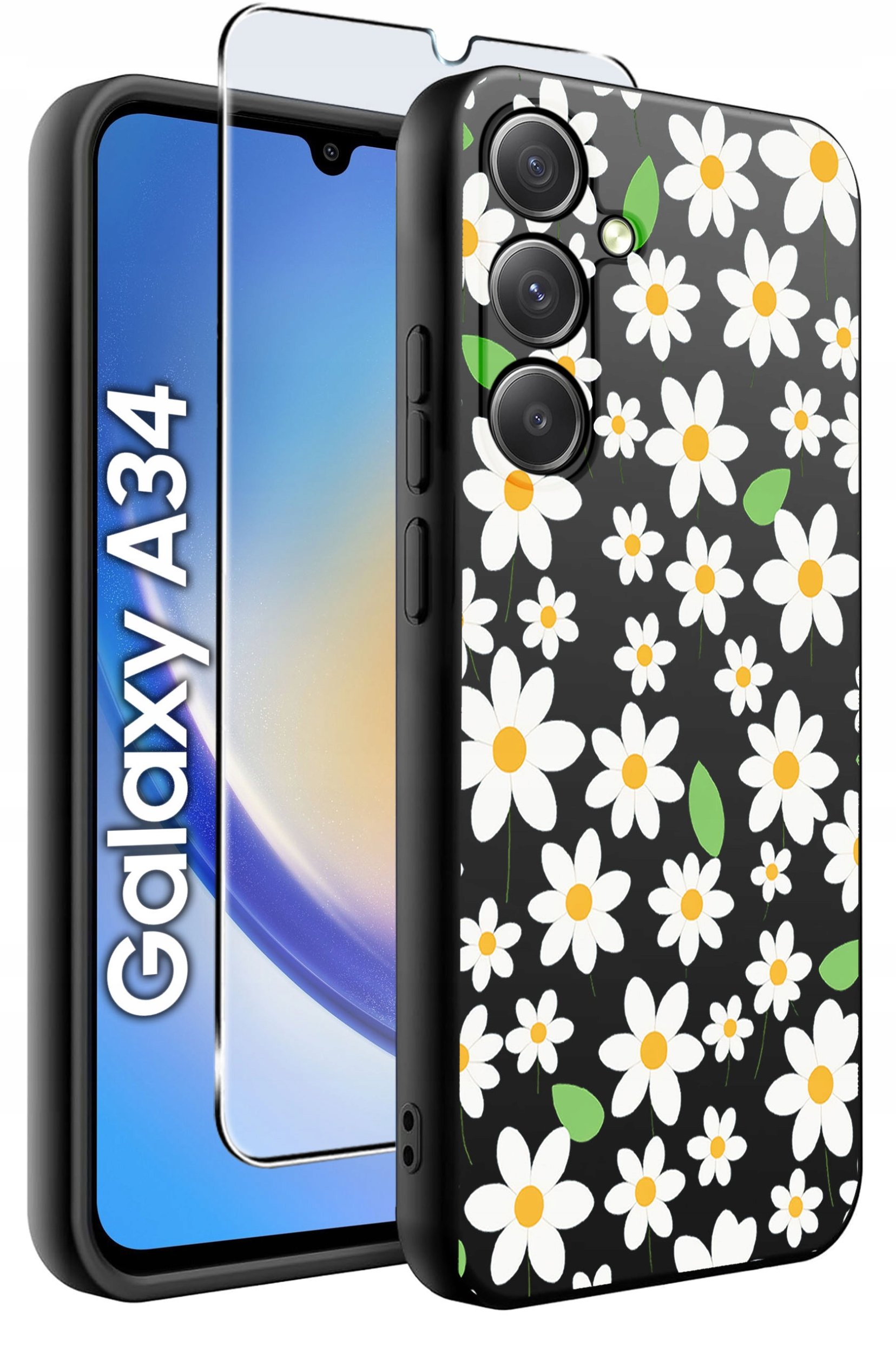 ETUI do Samsung A34 5G WZORY | SILIKONOWE MATT CASE + SZKŁO 9H