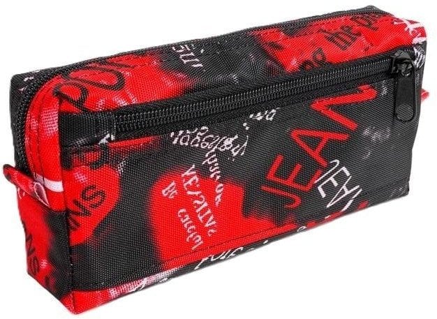 Piórnik z 2 zamkami błyskawicznymi Jeans czerwony