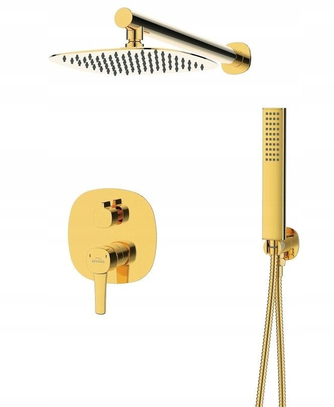 Invena zestaw prysznicowy podtynkowy z deszczownicą Glamour, złoty BS-02-0K9-V