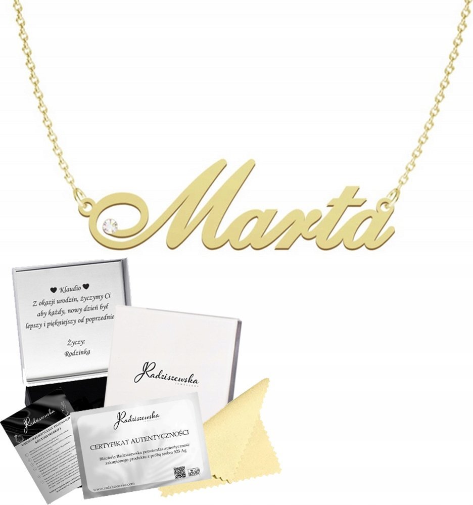 Radziszewska Jewellery ZŁOTY NASZYJNIK Z IMIENIEM MARTA ŁAŃCUSZEK SREBRO 925 PREZENT DEDYKACJA