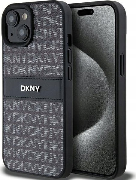 DKNY DKHCP15SPRTHSLK iPhone 15 / 14 / 13 6.1" czarny/black hardcase Leather Mono Stripe & Metal Logo