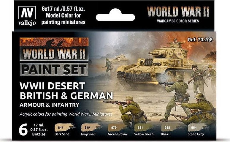 Vallejo Vallejo: 70.208 - Model Color - WWII Desert British & German Armour & Infantry (6 x 18 ml)