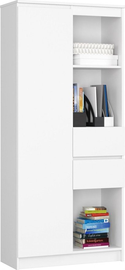 Elior Biały regał na książki z szufladami - Avera 3X