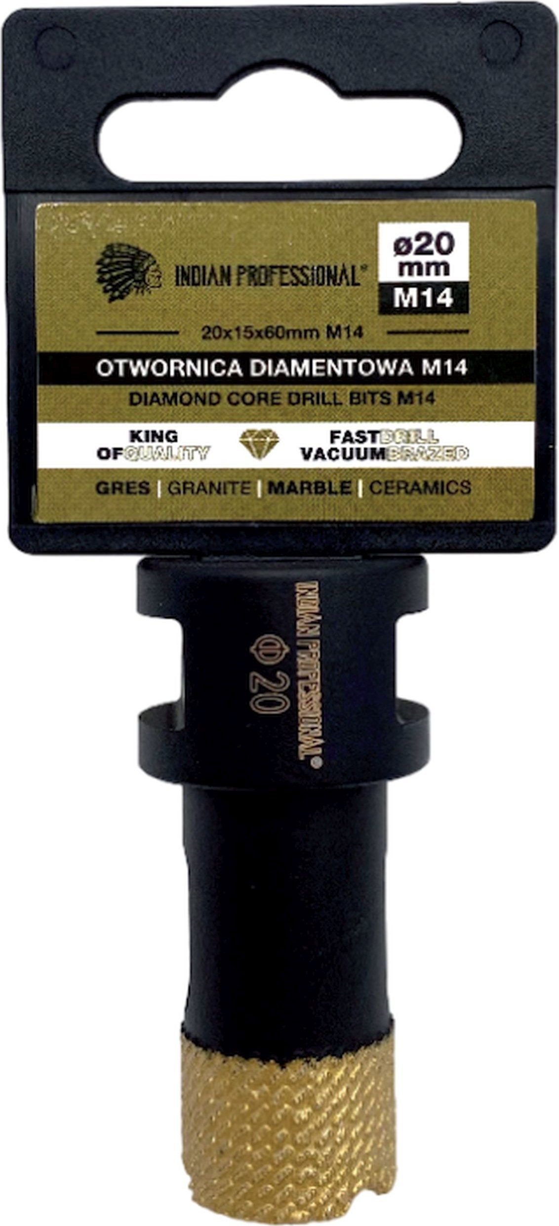 INDIAN PROFESSIONAL KORONA DIAMENTOWA M14 20mm WIERCENIE NA SUCHO /INDIAN PROFESSIONAL