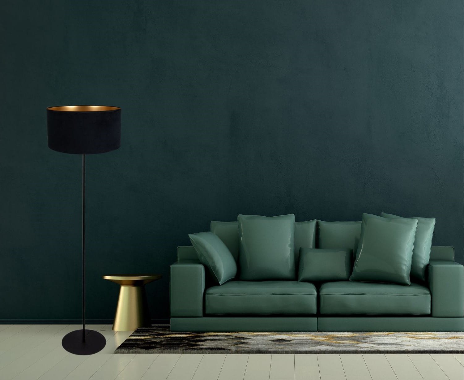 Lampa podłogowa Solar Lampa podłogowa abażur welurowa czarna plus złoto fi 40cm