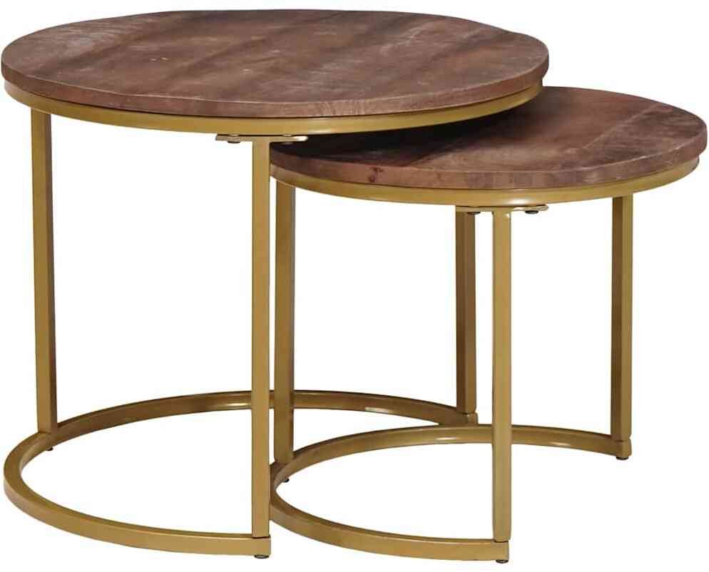 vidaXL Nesting Stolików Kawowych 2 pcs Ciemny brąz Lekkie drewno mango i stal