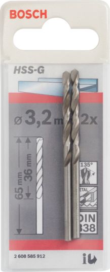 Wiertło Bosch HSS walcowe 3,2mm (2.608.585.912)