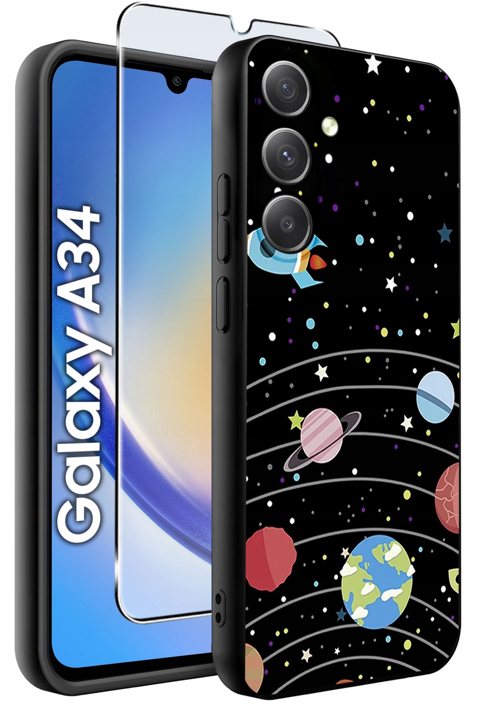 ETUI do Samsung A34 5G WZORY | SILIKONOWE MATT CASE + SZKŁO 9H