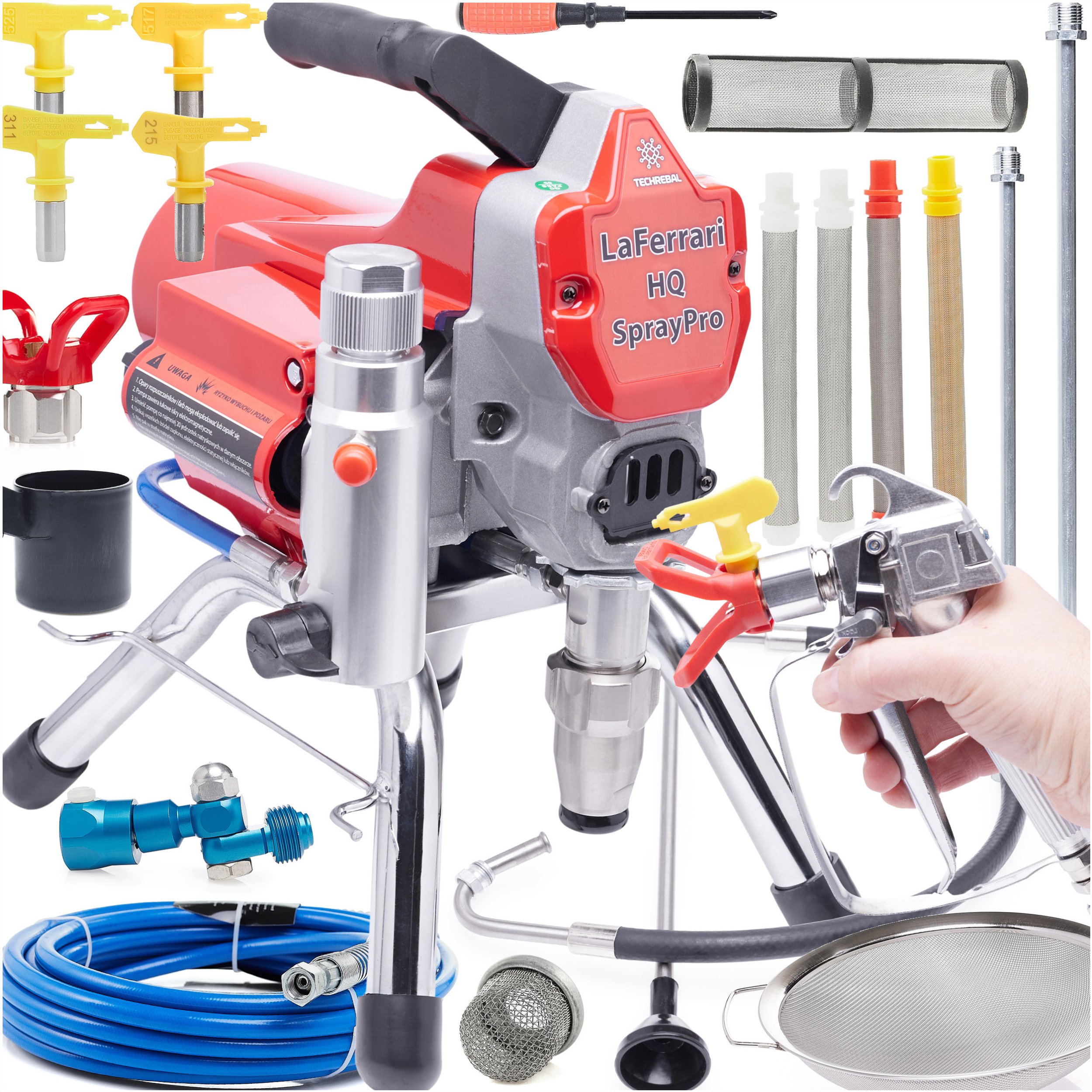 Agregat Malarski Natryskowy 1800W 2,5L/min 4x Dysza 4x Filtr 2x Lanca Metalowe Sitko