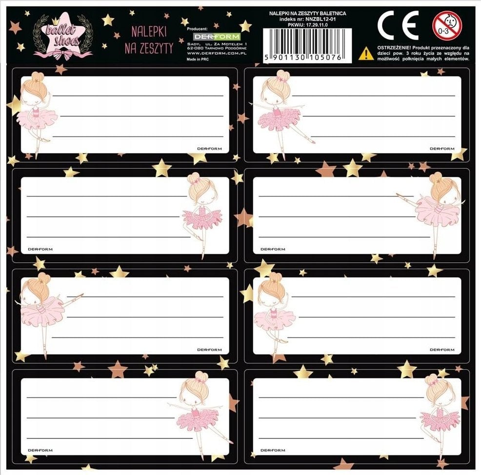 Derform Nalepki na zeszyt Backup Baletnica 12 mix cena za 1 szt