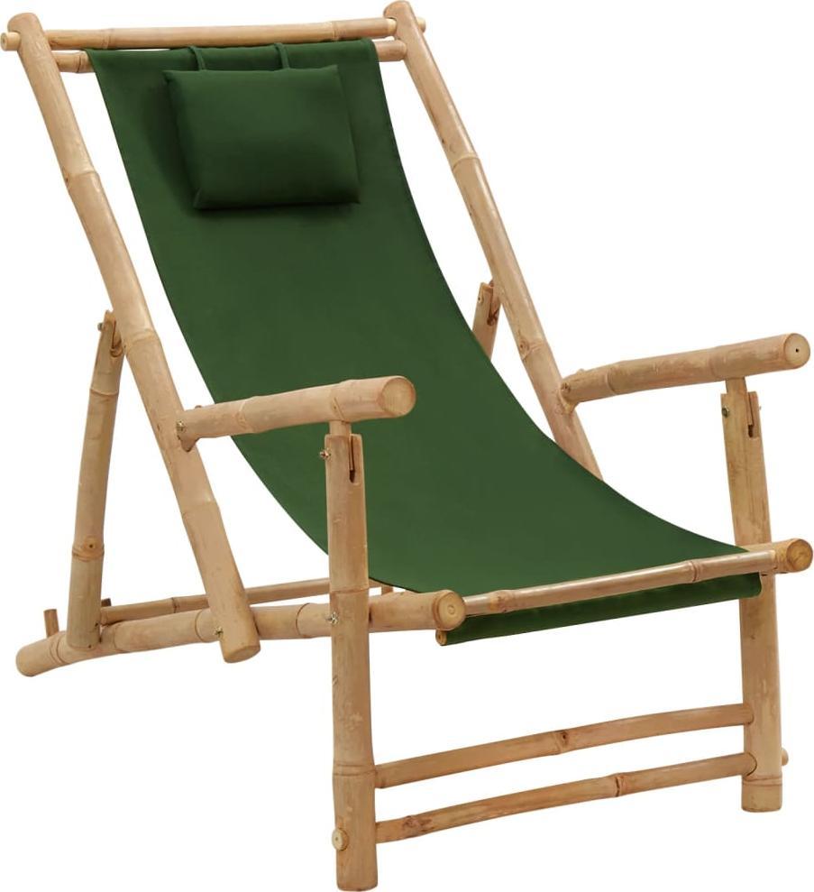 vidaXL vidaXL Leżak z bambusa i zielonego płótna
