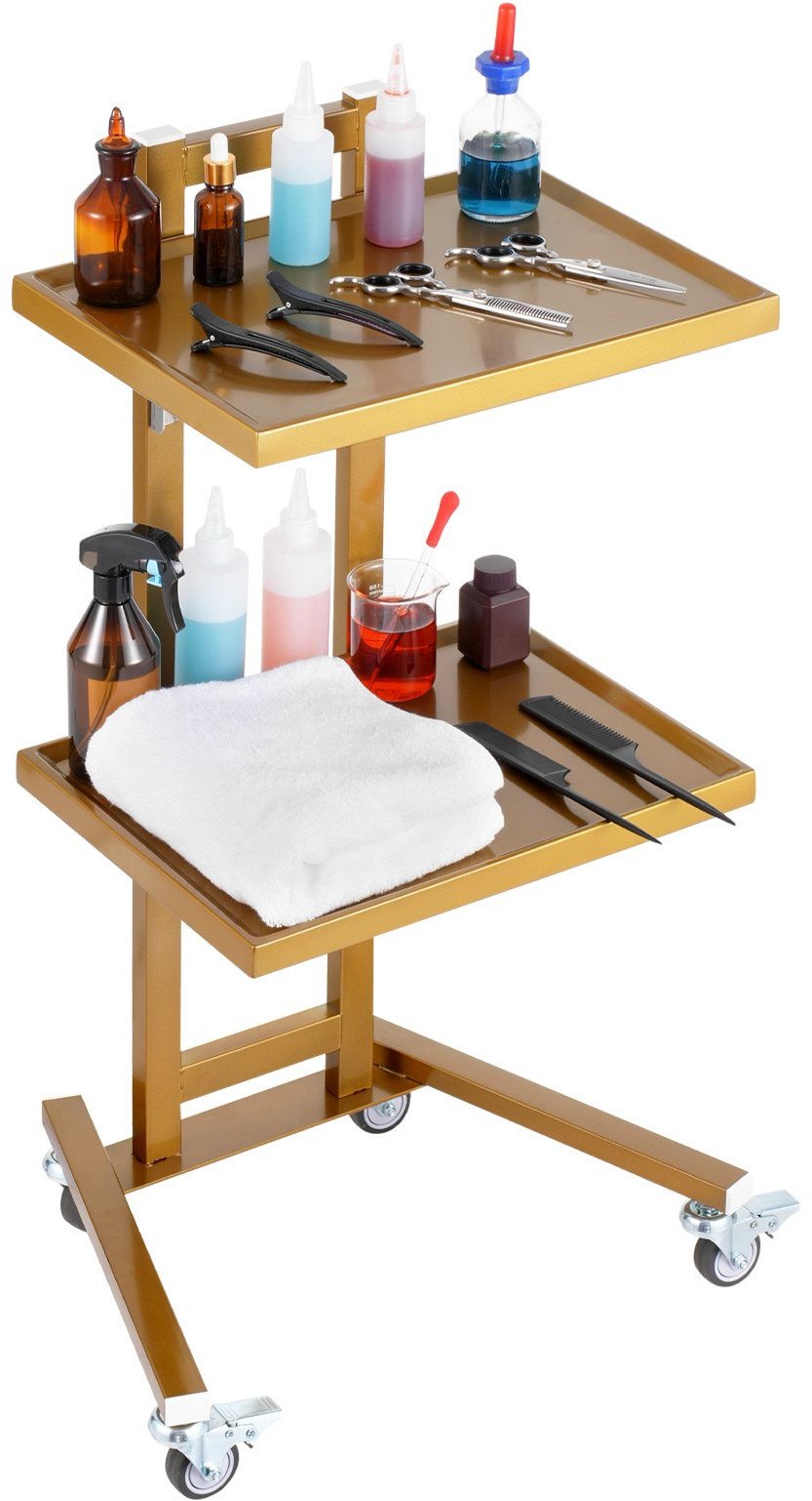 Wózek laboratoryjny 2-poziomowy nierdzewny z tacami i 4 kołami złoty