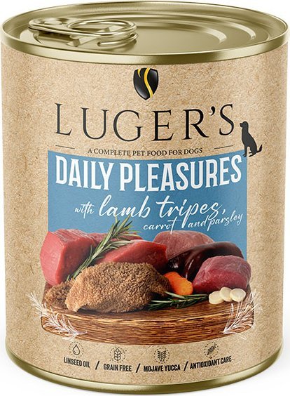 Karma mokra dla psa Luger's Daily Pleasures z żołądkami jagnięcymi, marchewką i pietruszką 800 g