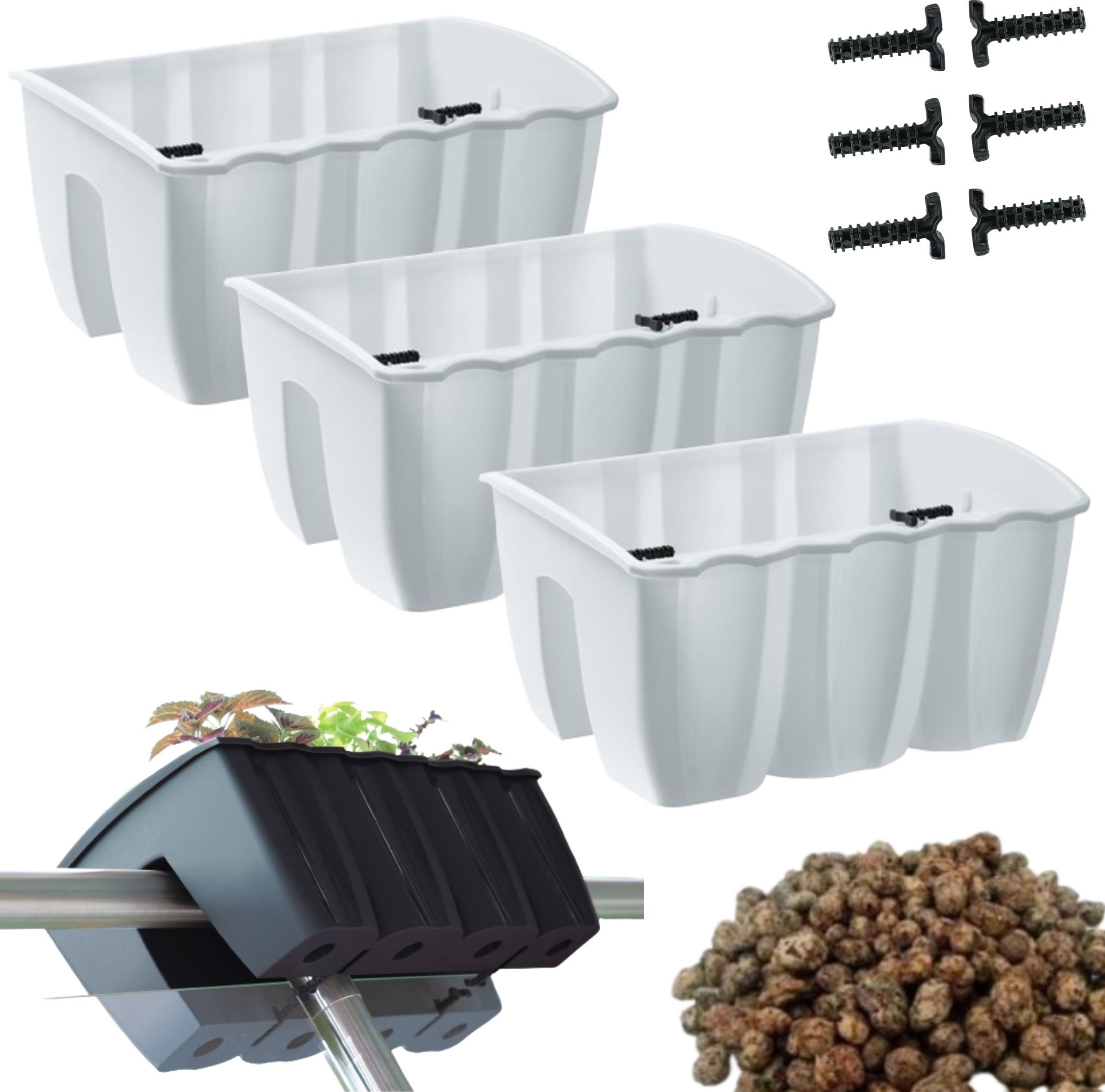 Prosperplast 3x Skrzynka na balustradę DCRO400, Doniczka balkonowa + keramzyt 5l