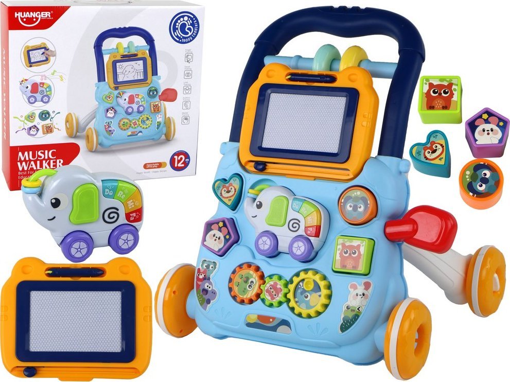 LeanToys Niebieski Interaktywny Chodzik Pchacz Z Tablicą Edukacyjną