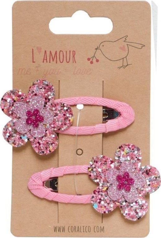 Spinki z brokatowym kwiatkiem