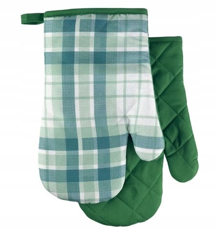 Rękawice kuchenne z magnesem 2 szt. 18x27cm, poliester, zielone w kratkę